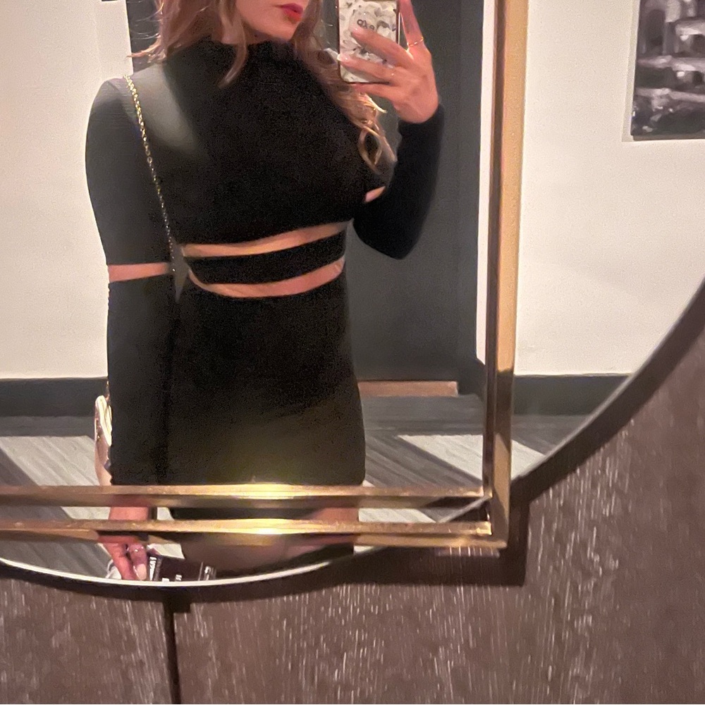 J Lux Black dress, with sheer panels